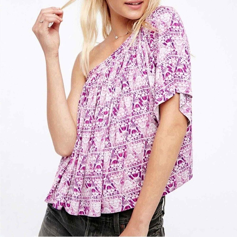 Free‎ People Ocean Avenue Top Womens XS One Shoulder Purple Boho Blouse